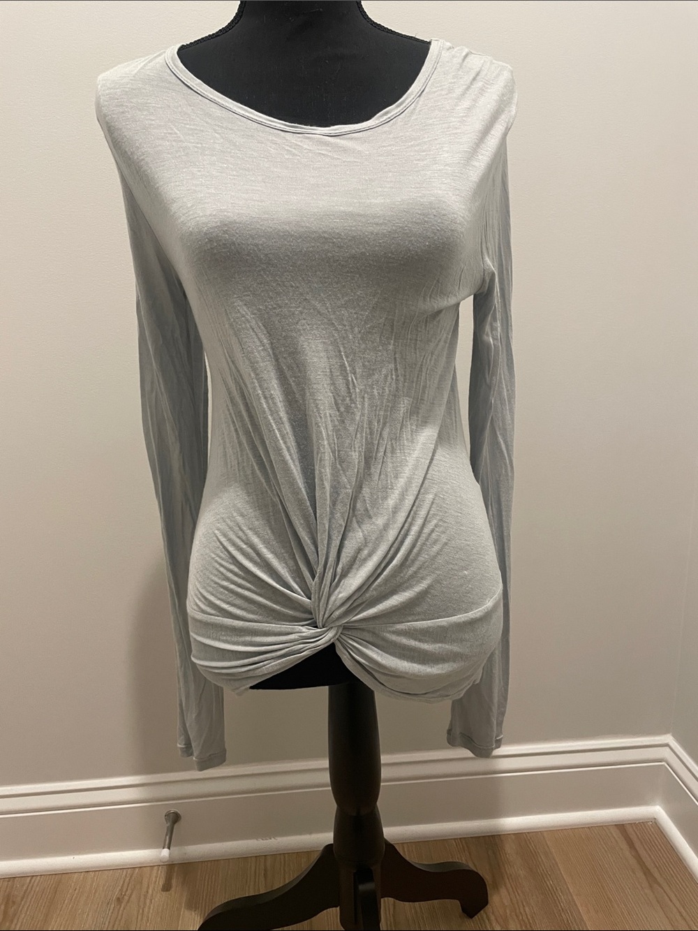 Elan Light Gray Twist-Front Long Sleeve Tee